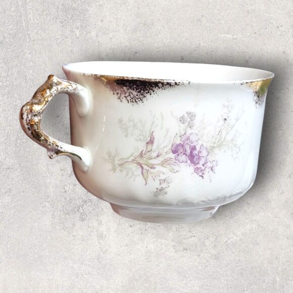 Antique Haviland Limoges Teacup Noritake Saucer Violet Floral Gold Rim Iridescen - Picture 8 of 15